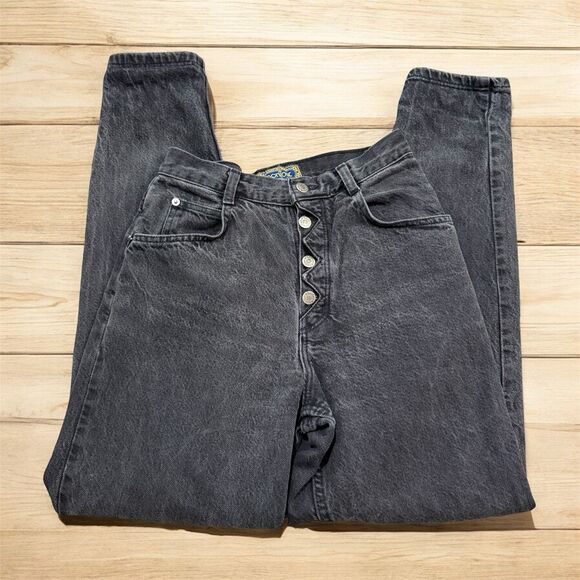 Vintage Bonjour Jeans Black Denim Straight Tapered High Rise Mom 26” 27” - Picture 2 of 8